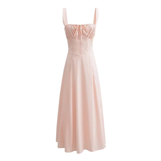 Women's Corset Lace-Up Dress — Slim Fit, High Waist, Pink