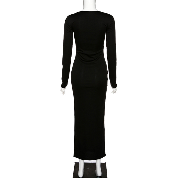 Women's Slim Fit Dress — Square Neck, Side Slit, Ankle-Length