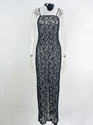 Women's Sheer Lace Sheath Dress — Slim Fit, Sleeveless, Multi-Color