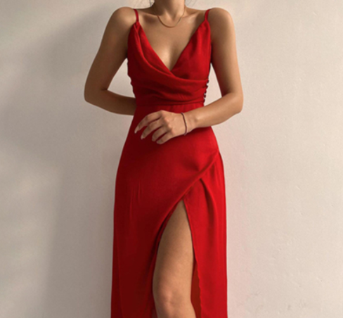 Women's V-Neck Slip Dress — Low Cut, Side Slit, Multi-Color