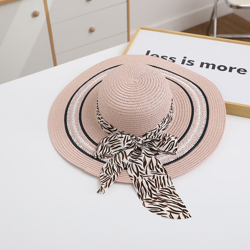 Women's Foldable Straw Beach Hat — Bow Detail, Sun Protection