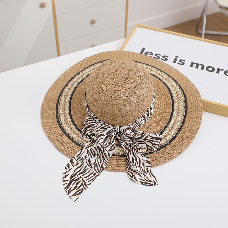 Women's Foldable Straw Beach Hat — Bow Detail, Sun Protection