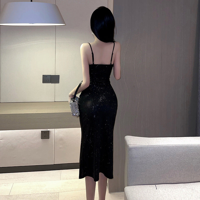 Women's Nightclub Dress — Low V-Neck, High Slit, Spaghetti Straps