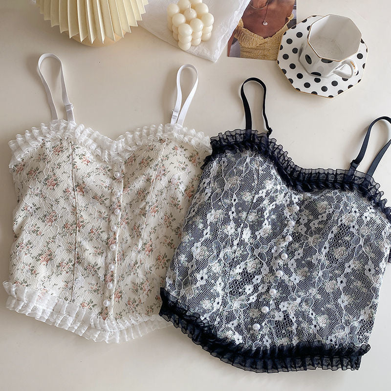 Women's French Lace Halter Top — Vintage Elegant Sling Design