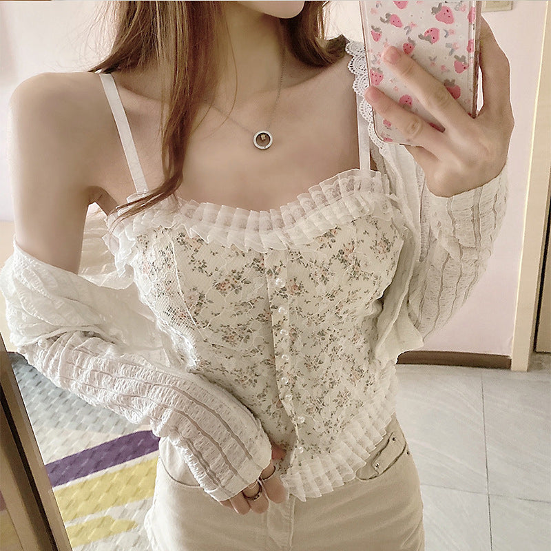 Women's French Lace Halter Top — Vintage Elegant Sling Design