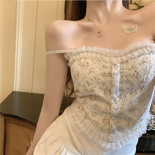Women's French Lace Halter Top — Vintage Elegant Sling Design