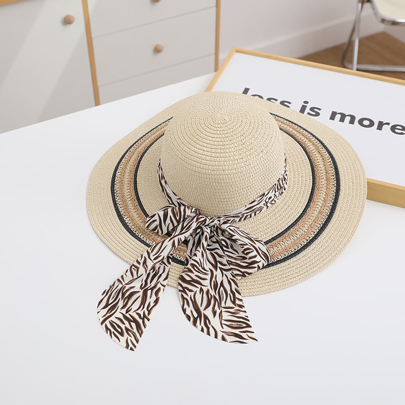 Women's Foldable Straw Beach Hat — Bow Detail, Sun Protection