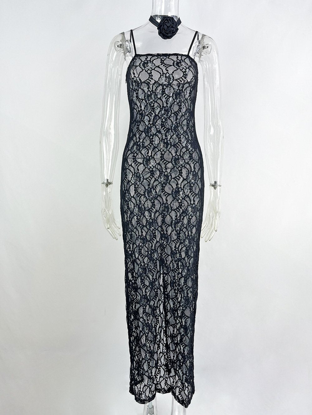 Women's Sheer Lace Sheath Dress — Slim Fit, Sleeveless, Multi-Color
