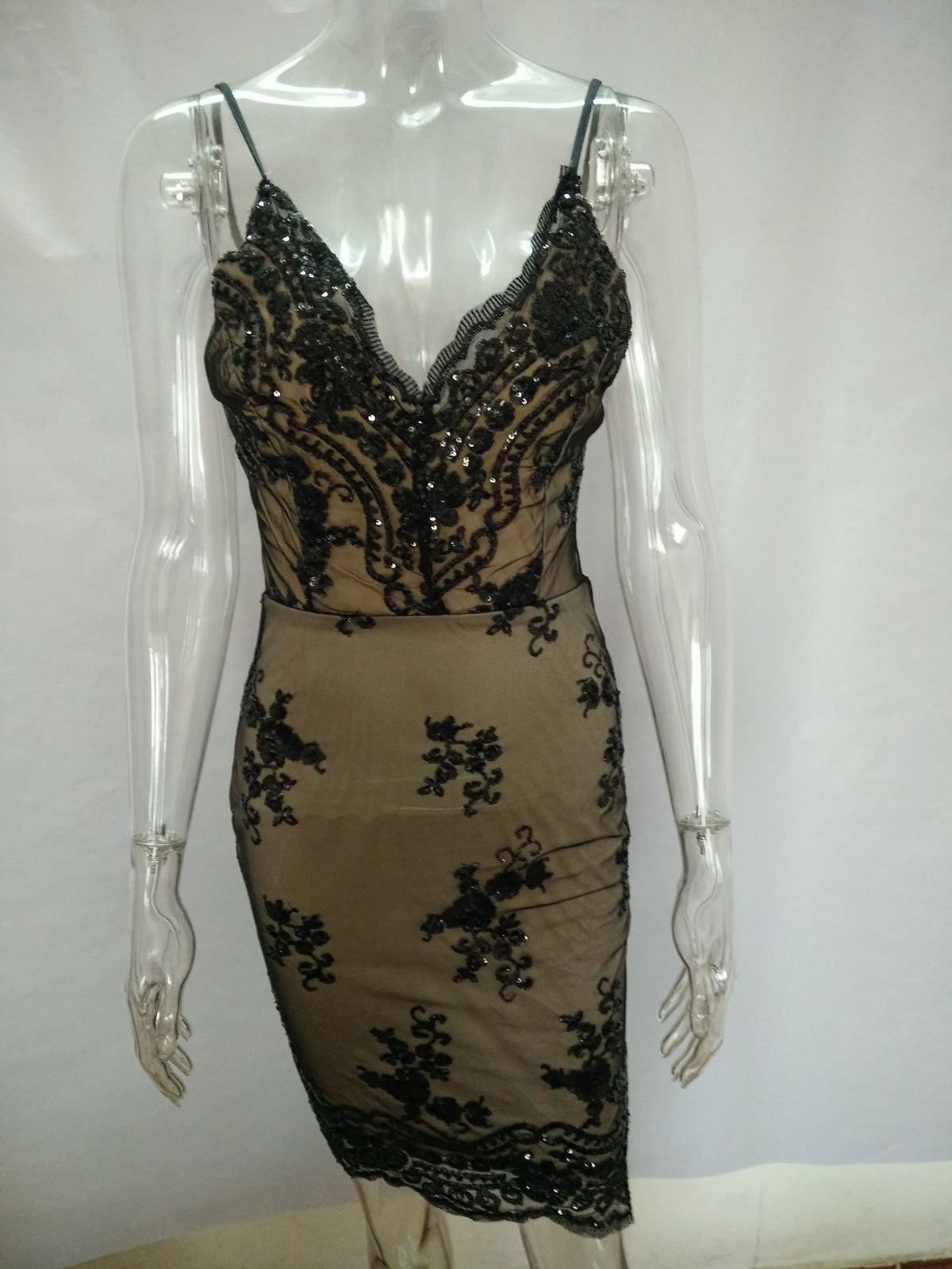 Women's Sequin Club Dress — Deep V-Neck, Backless, A-Line