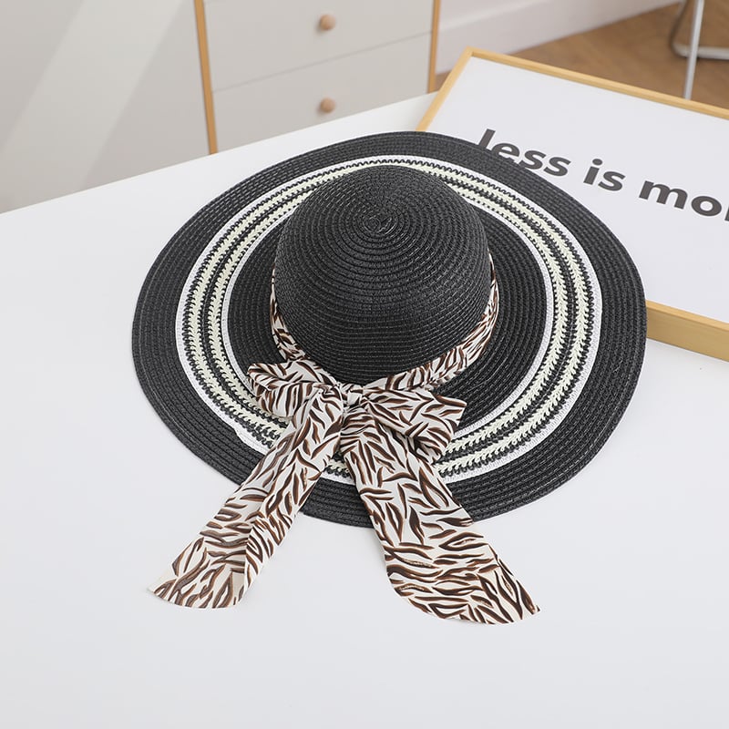 Women's Foldable Straw Beach Hat — Bow Detail, Sun Protection