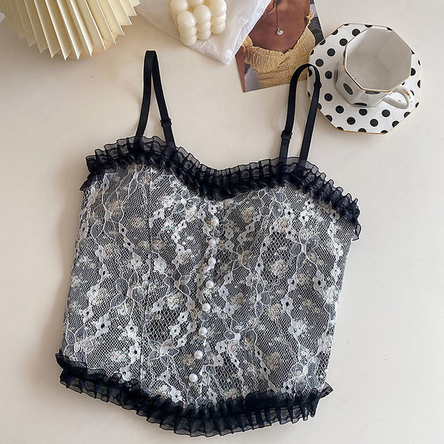 Women's French Lace Halter Top — Vintage Elegant Sling Design