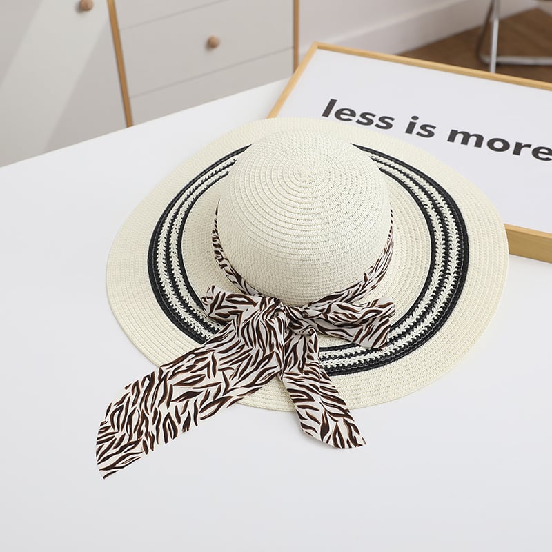 Women's Foldable Straw Beach Hat — Bow Detail, Sun Protection