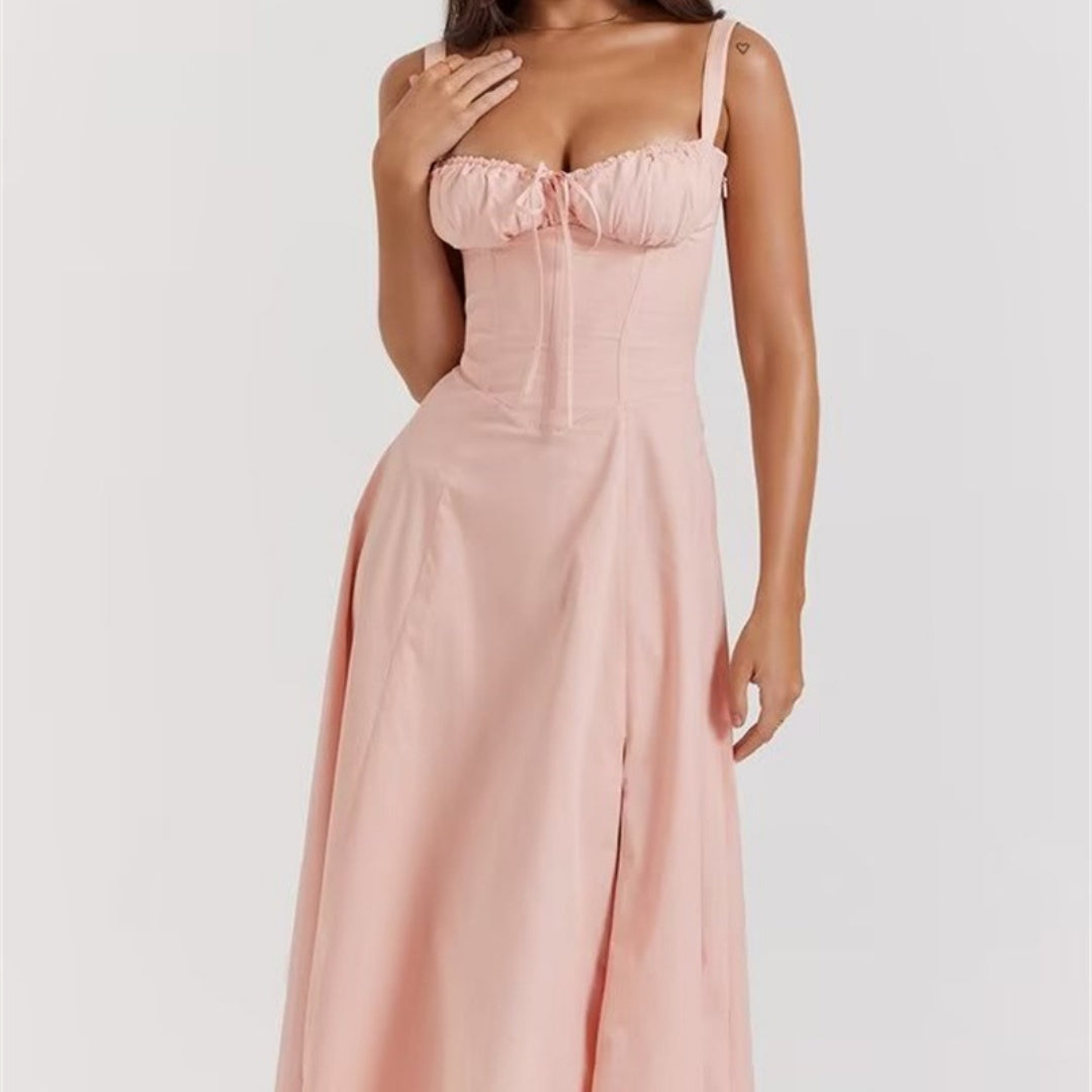 Women's Corset Lace-Up Dress — Slim Fit, High Waist, Pink