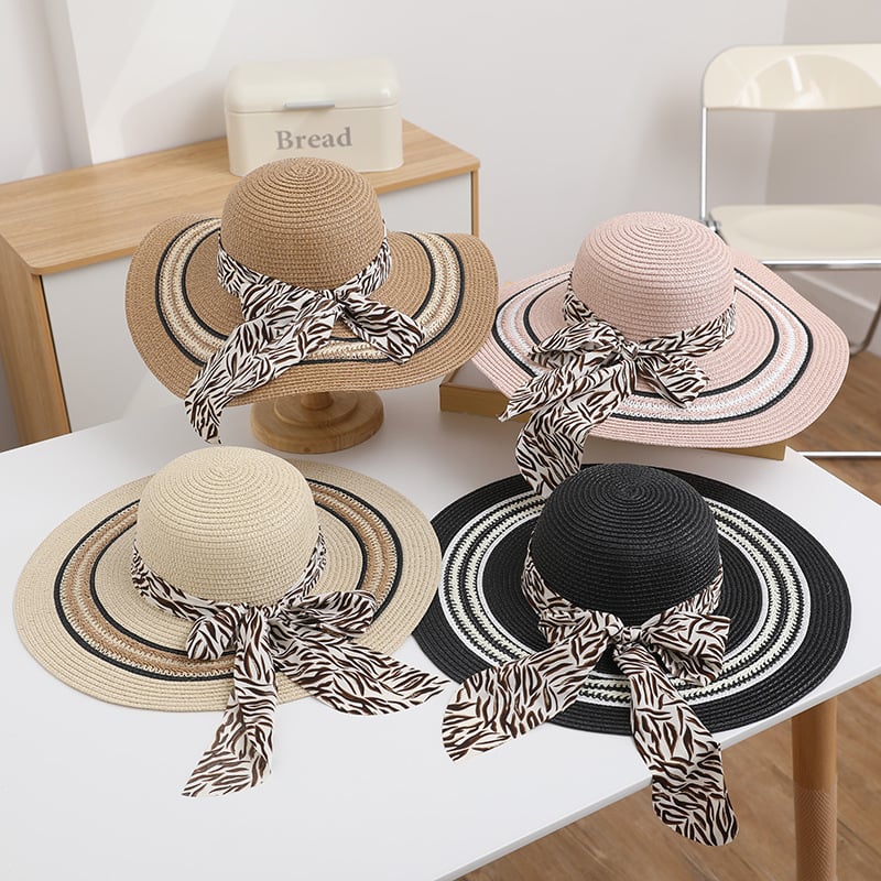 Women's Foldable Straw Beach Hat — Bow Detail, Sun Protection