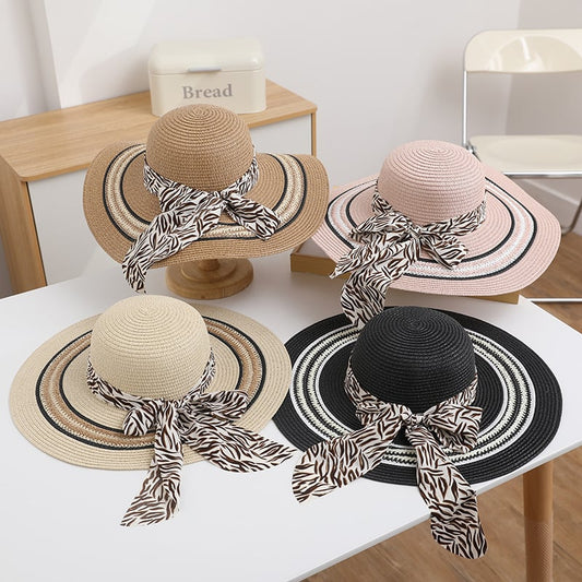 Women's Foldable Straw Beach Hat — Bow Detail, Sun Protection