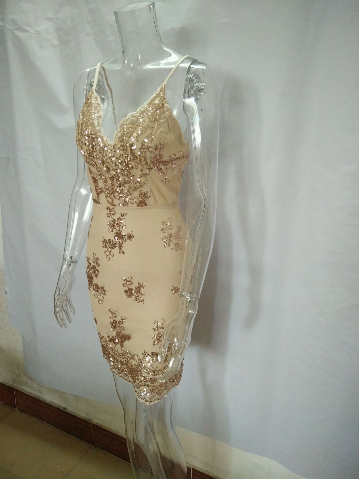 Women's Sequin Club Dress — Deep V-Neck, Backless, A-Line
