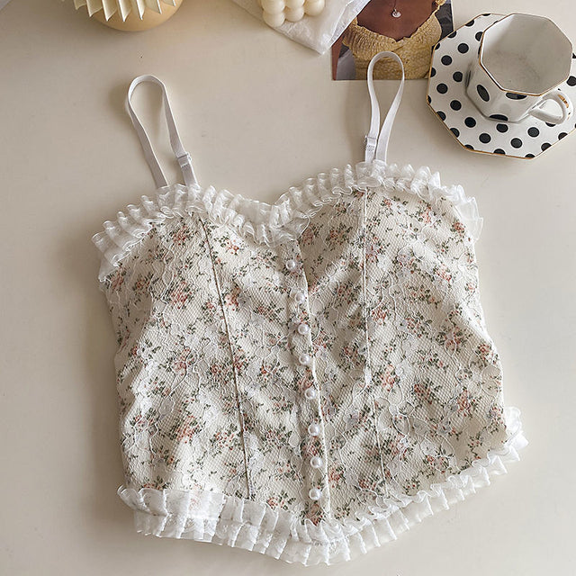 Women's French Lace Halter Top — Vintage Elegant Sling Design